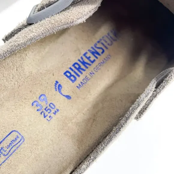 SOLD-Birkenstock Boston Mules Grey Suede Leather Soft Footbed Sz 39 / 8 NARROW - Picture 8 of 8